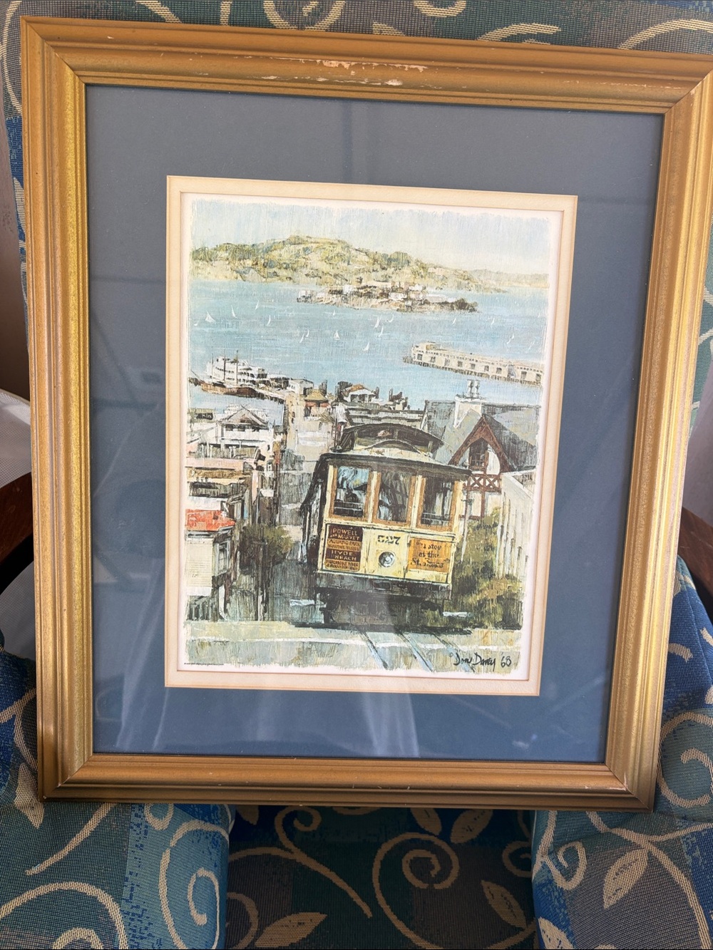 Framed Gold Cable Car Art Print - Unbranded